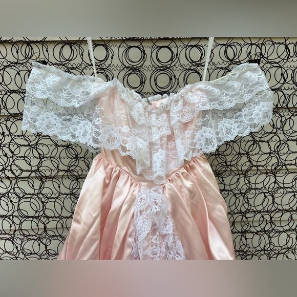 Vintage 80s ZumZum Peach Ruffle Lace Pickups Miss Peach Bo Peep Gown Dress 5/6 - Picture 4 of 11